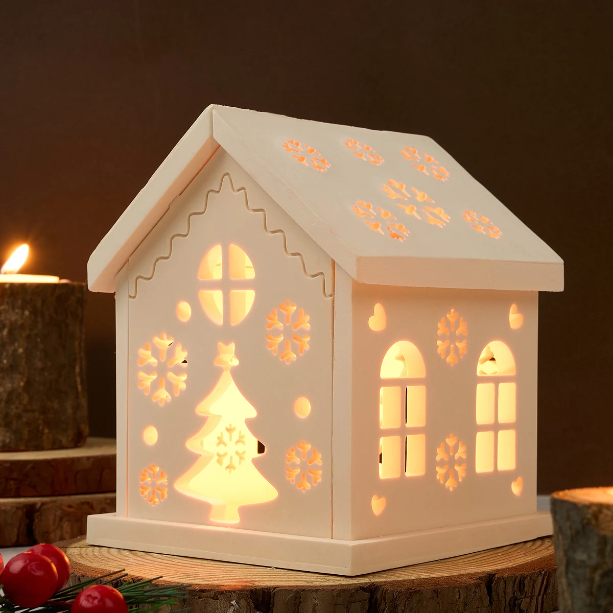 3D House Candlestick Silicone Mold DIY Christmas Tree Ornament Houses Tealight Candle Holder Molds Plaster Resin Craft Making