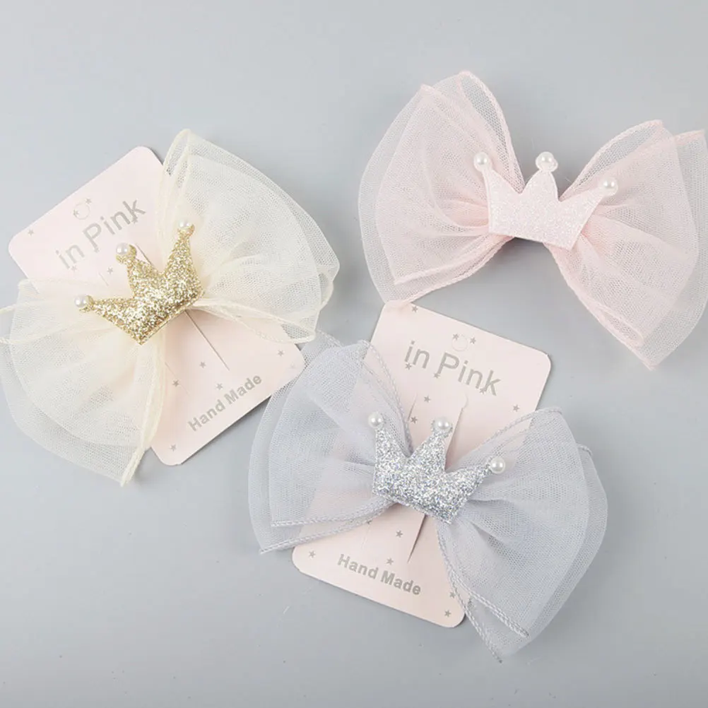 قطعتان من مشابك فيونكات شعر التاج للفتيات بعقدة على شكل فيونكة باللون البيج والوردي بتصميم فريد من نوعه ومشابك شعر هدية عيد ميلاد للأطفال