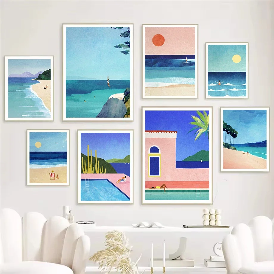 Póster minimalista abstracto para nadar en el mar, salsa, playa, piscina salvaje, pintura en lienzo, imágenes artísticas de p