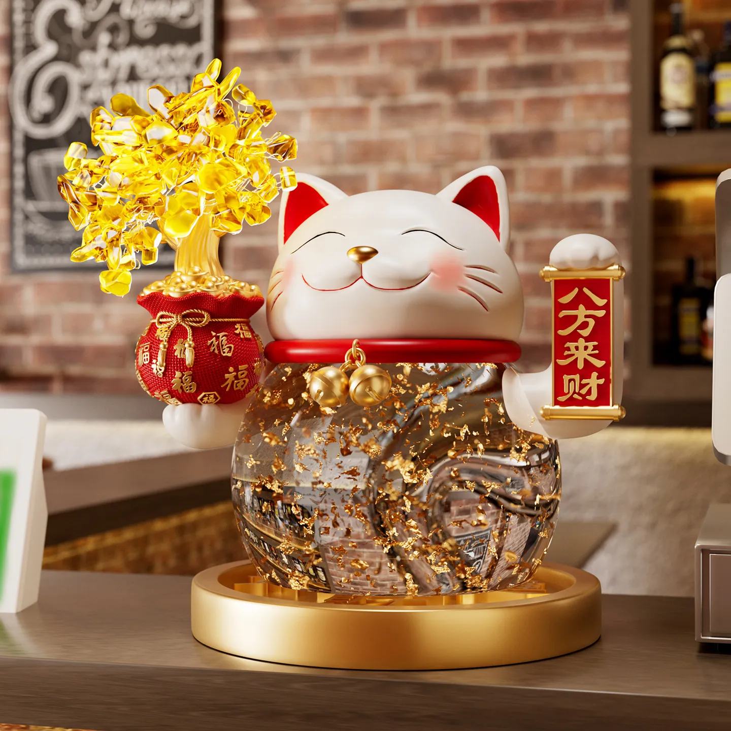 LMM Wealth Comes Transparent Gold Foil Lucky Cat Ornament Money Tree Living Room Store Opening Gift
