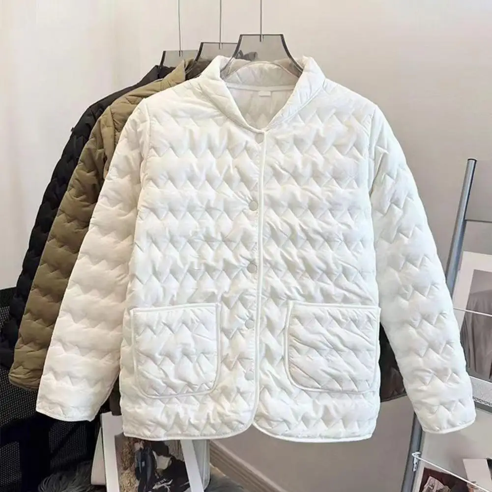 Single-breasted Women Coat Women’s Quilted Down Jacket Lightweight Puffer Coat with Pockets Long Sleeve Winter Outerwear