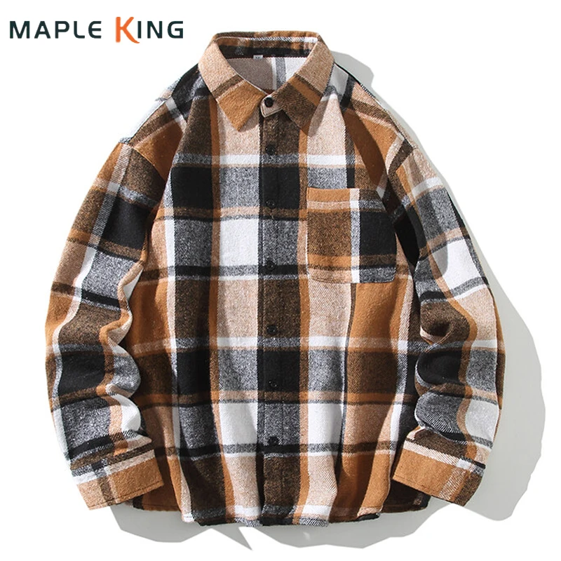 

Camisas Уличная одежда для мужчин, клетчатая рубашка, крутая одежда, винтажная повседневная рубашка с длинным рукавом в стиле хип-хоп, мужские кардиганы большого размера, 5XL