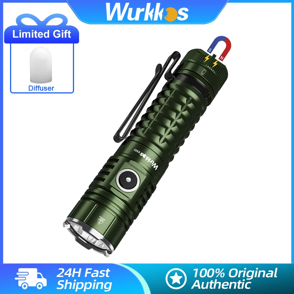 Wurkkos TS22 linterna LED de alta potencia 4500LM EDC lámpara recargable 21700 XHP70 IP68 linterna de Camping banco de energía con cola magnética