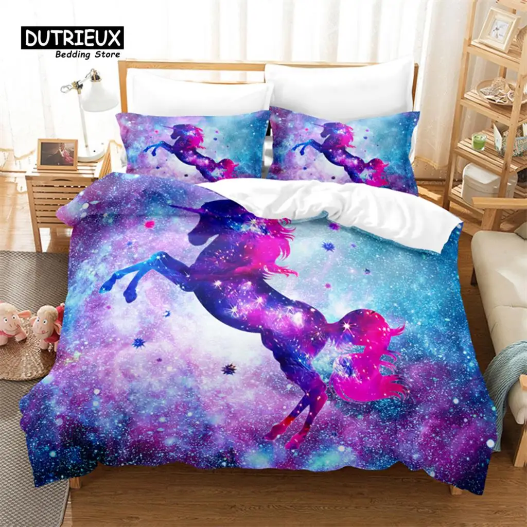 

3pcs Duvet Cover Set, Unicorn Bedding Set, Soft Comfortable Breathable Duvet Cover, For Bedroom Guest Room Decor