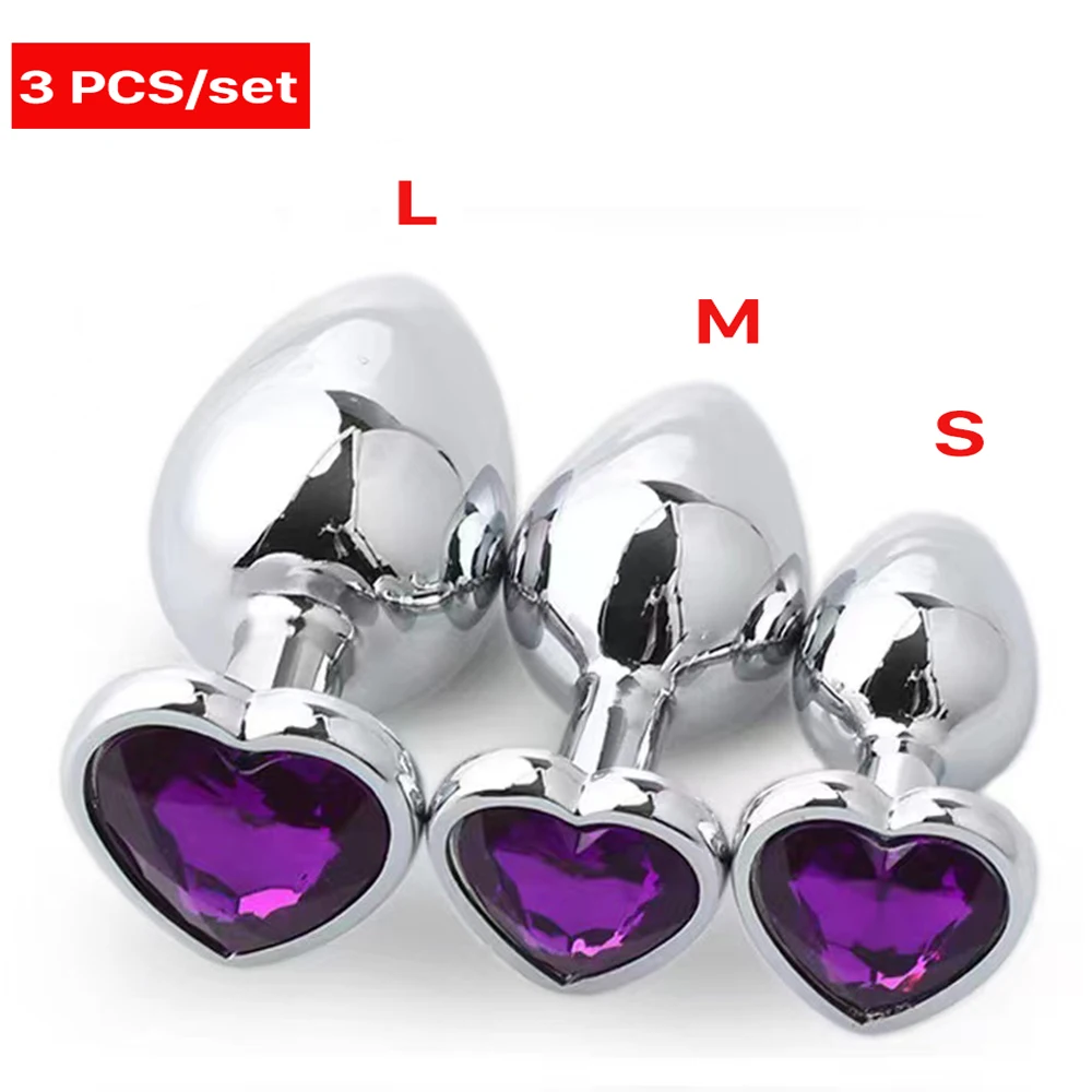 3 Size Heart Anal Plug Stainless Steel Crystal Anal Plug Metal Butt Plug Stimulator Anal Sex Toys Prostate orgasm Massager Dildo