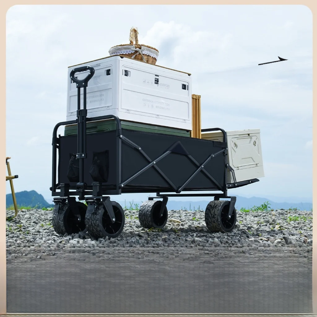 屋外キャンプカート積み重ね式小型プッシュカート折りたたみ式プルロッドボックスカバーストールカート折りたたみ式カートプルカートトラベルバッグ