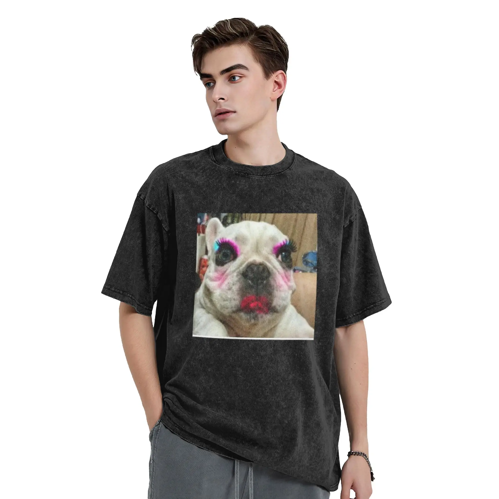dog with makeup on Classic Trendy A T-Shirt Oversized Short Sleeve Men's Women's Cotton Tees Tops