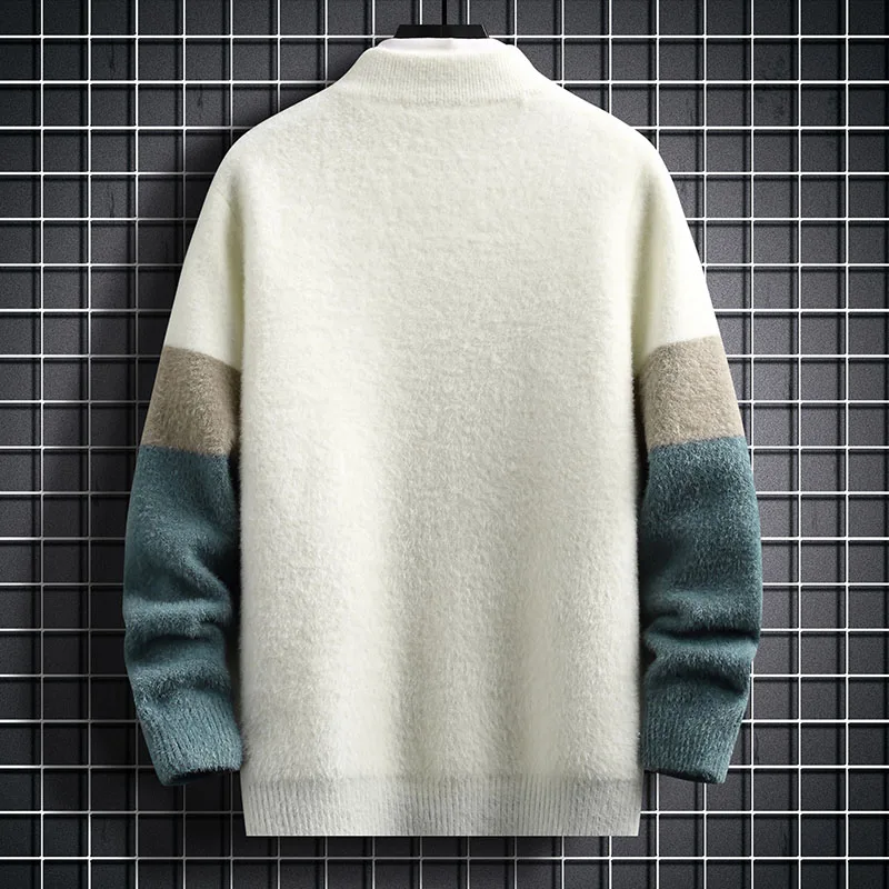 Maglione da uomo autunno inverno con collo a lupetto da uomo casual patchwork allentato pullover lavorato a maglia in cashmere felpa da strada di