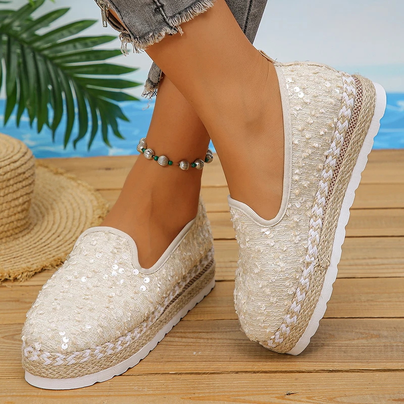 Fashion Sequin Cloth Platform Sneakers Women Breathable Chunky Bottom Espadrilles Shoes Woman Autumn Non-slip Casual Shoes