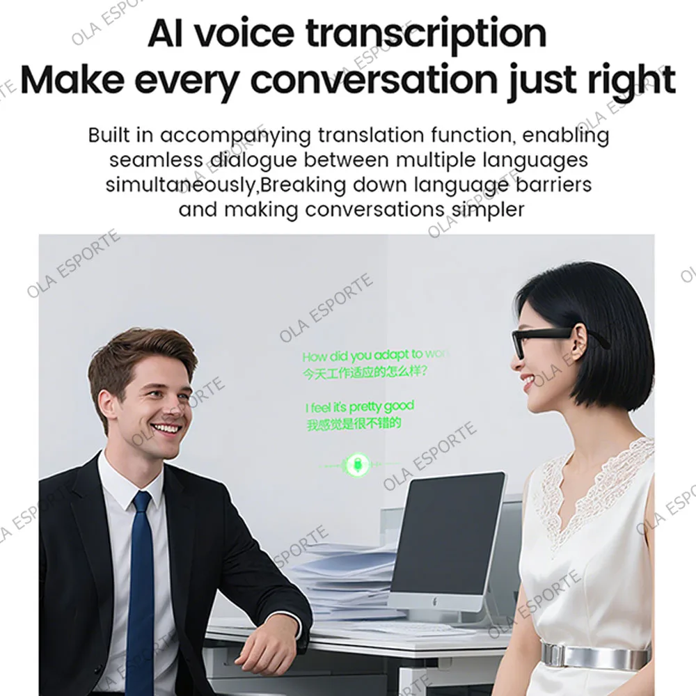 Al câmera de transcrição de voz óculos inteligentes 1080p vídeo à prova dbluetooth água bluetooth5.3 chamada jogando música óculos de sol inteligentes uso chatgpt