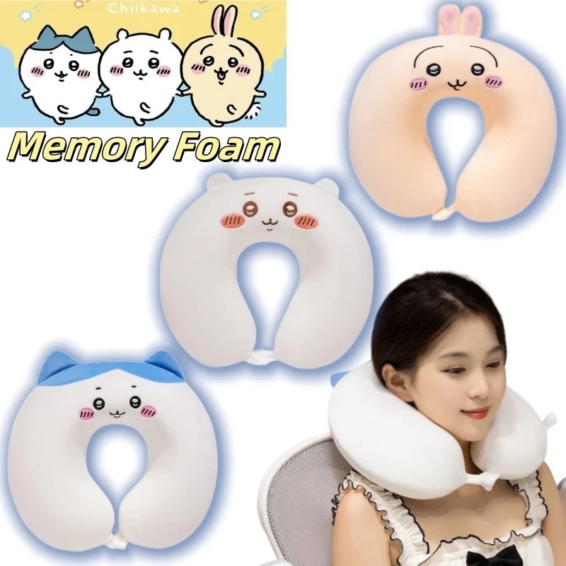 Chiikawa Usagi Memory Foam U-förmiges Reisekissen Niedliches Hachiware Anime Nackenstützkissen für Flugzeug Auto Büro Waschbar