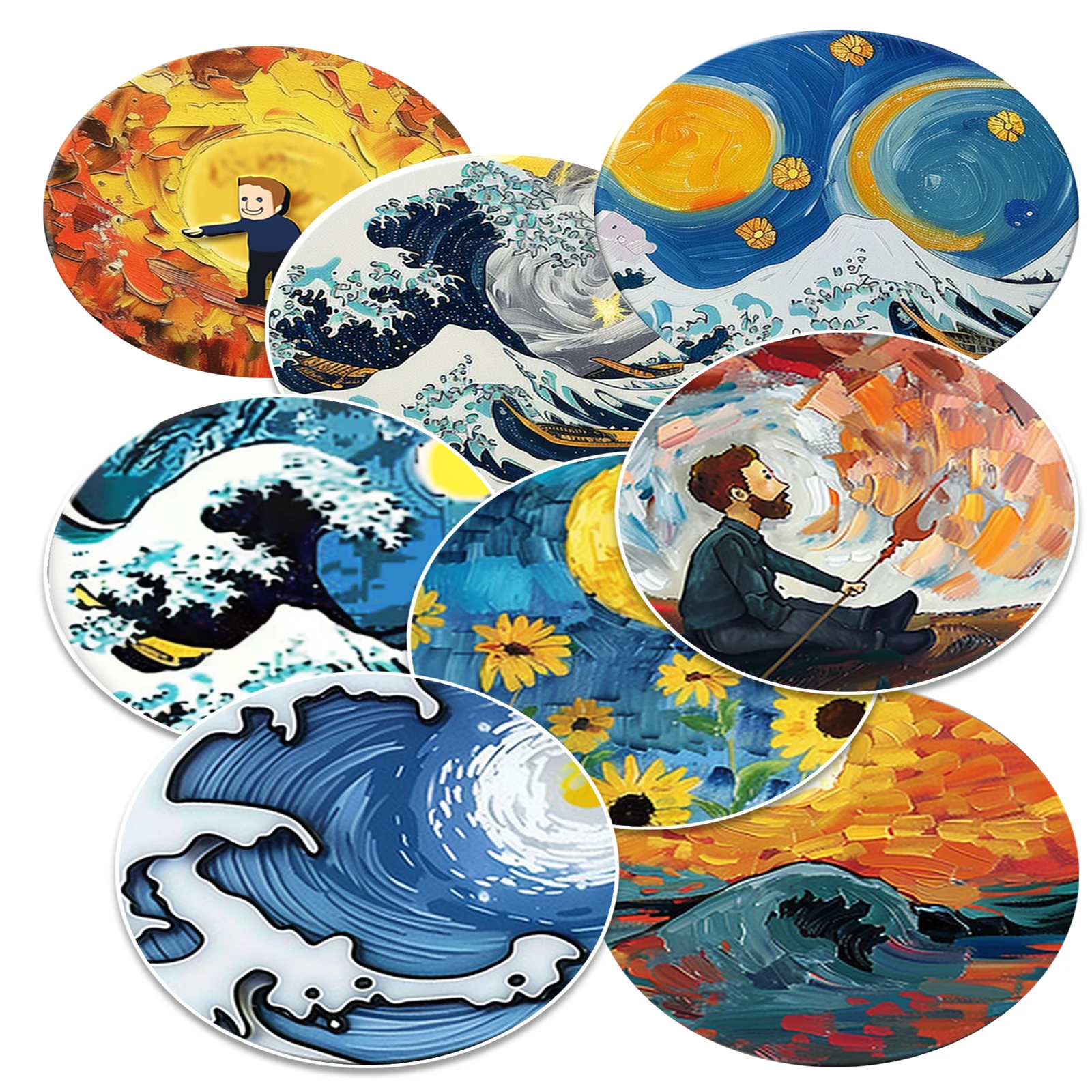 50 Oil Painting Stickers Van Gogh Decorative Notebook Monet Thermos Cup Luggage Waterproof Stickers