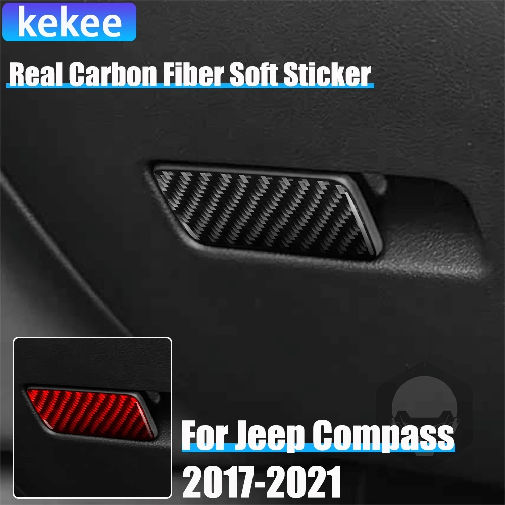 

Real Carbon Fiber Car Accessories Passenger Glove Storage Handle Cover Soft Sticker For Jeep Compass 2017 2018 2019 2020 2021