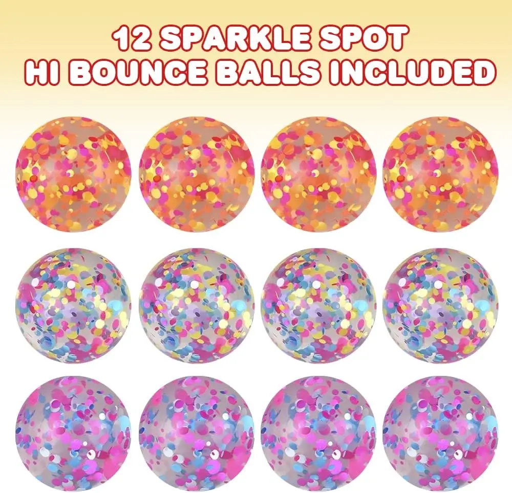 Sparkle Spot High Bounce Balls, Set of 12, Bouncing Balls for Kids with Confetti Inside, Outdoor Toys for Encouraging Active Pla