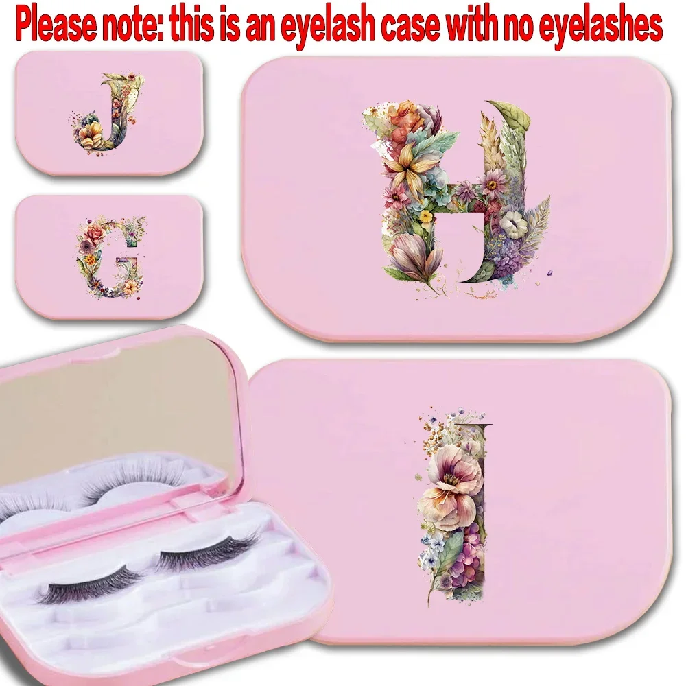 

False Eyelashe Storage Box False Eye lash Organizer Case With Makeup Mirror Portable Travel Accessories Floral Letter Pattern