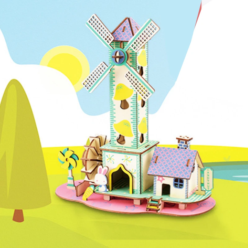 Diy Puzzle Drewniany Model Zabawki 3d Puzzle - Kids Heart Cottage Cartoon Drewniany Zestaw Puzzle Building Block Montaż Zabawka Dla Dzieci Prezent p25