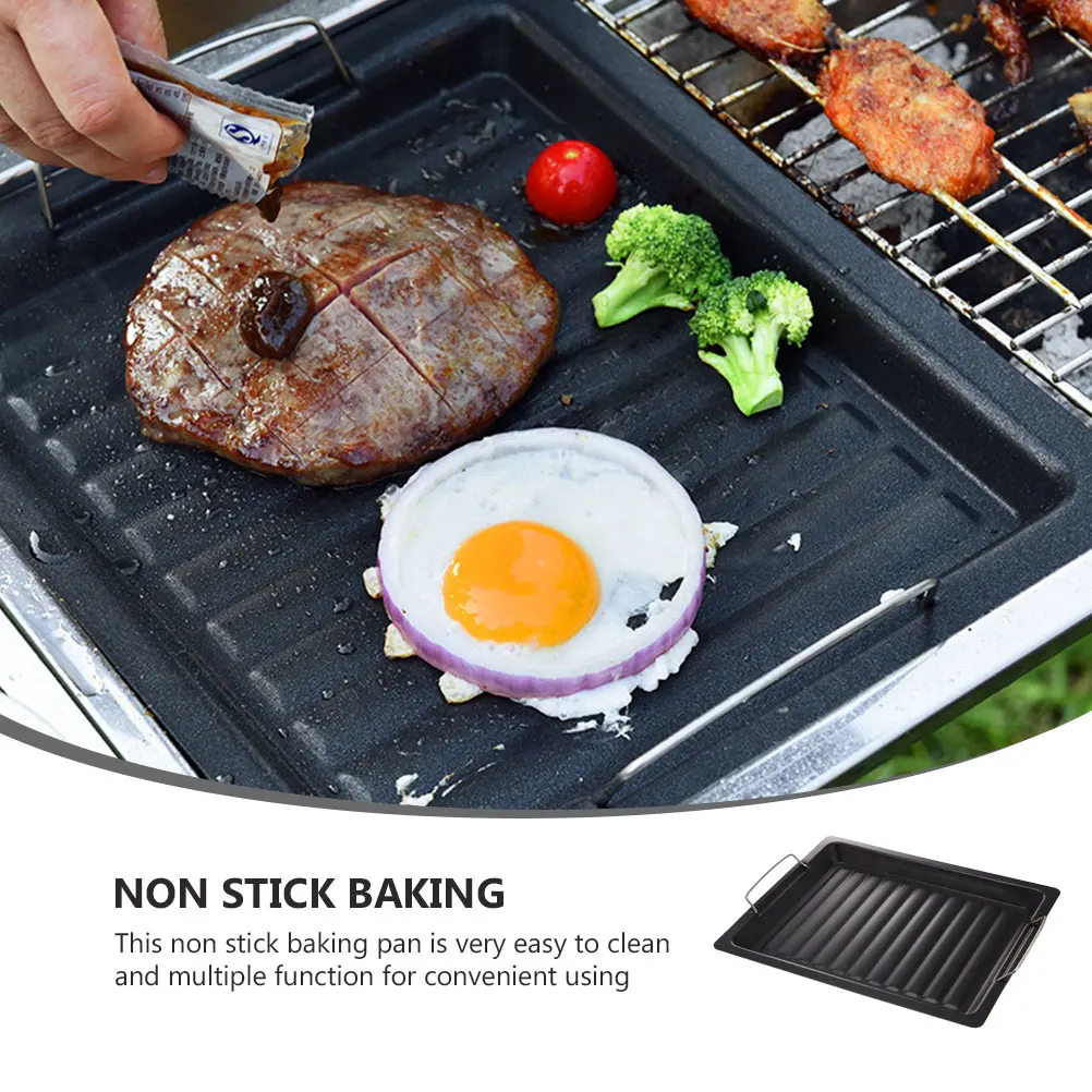 

1pc Duty Baking Non-Stick Carbon Steel Roasting Tray Baking Pan For Outdoor Grilling Frying Bbq Barbecue Pan