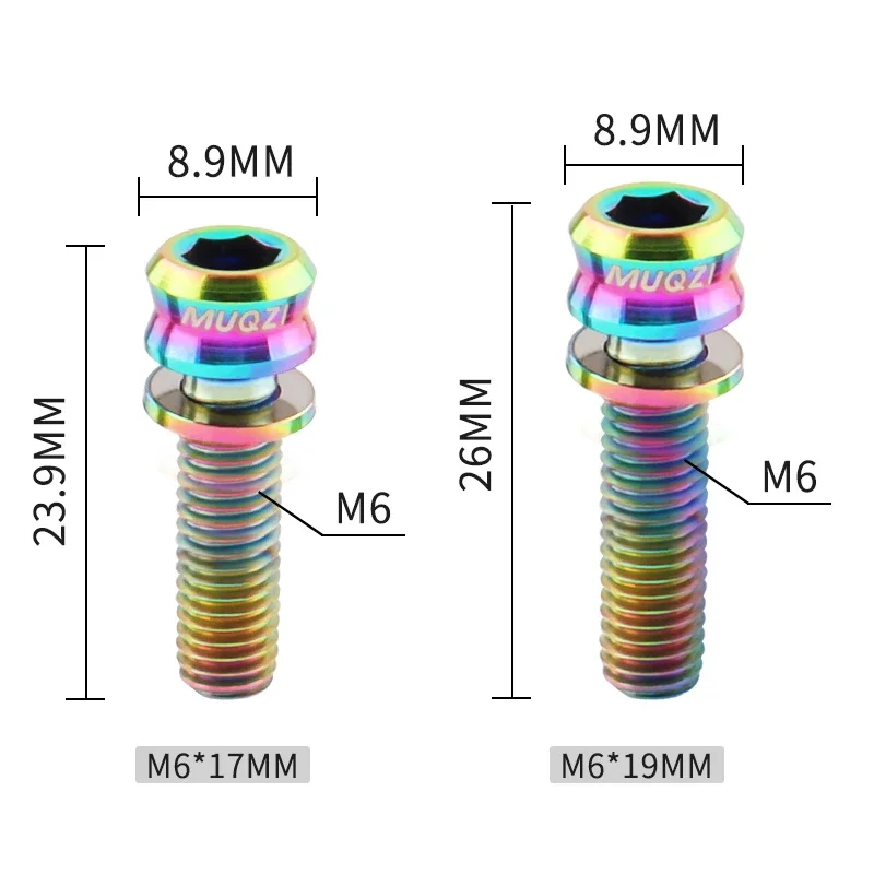 MUQZI 2/4/6pcs Titanium Disc Brake Bolts MTB Bike Brake Caliper Screw With Washer M6x17 M6x19 Crank Arm Bolts