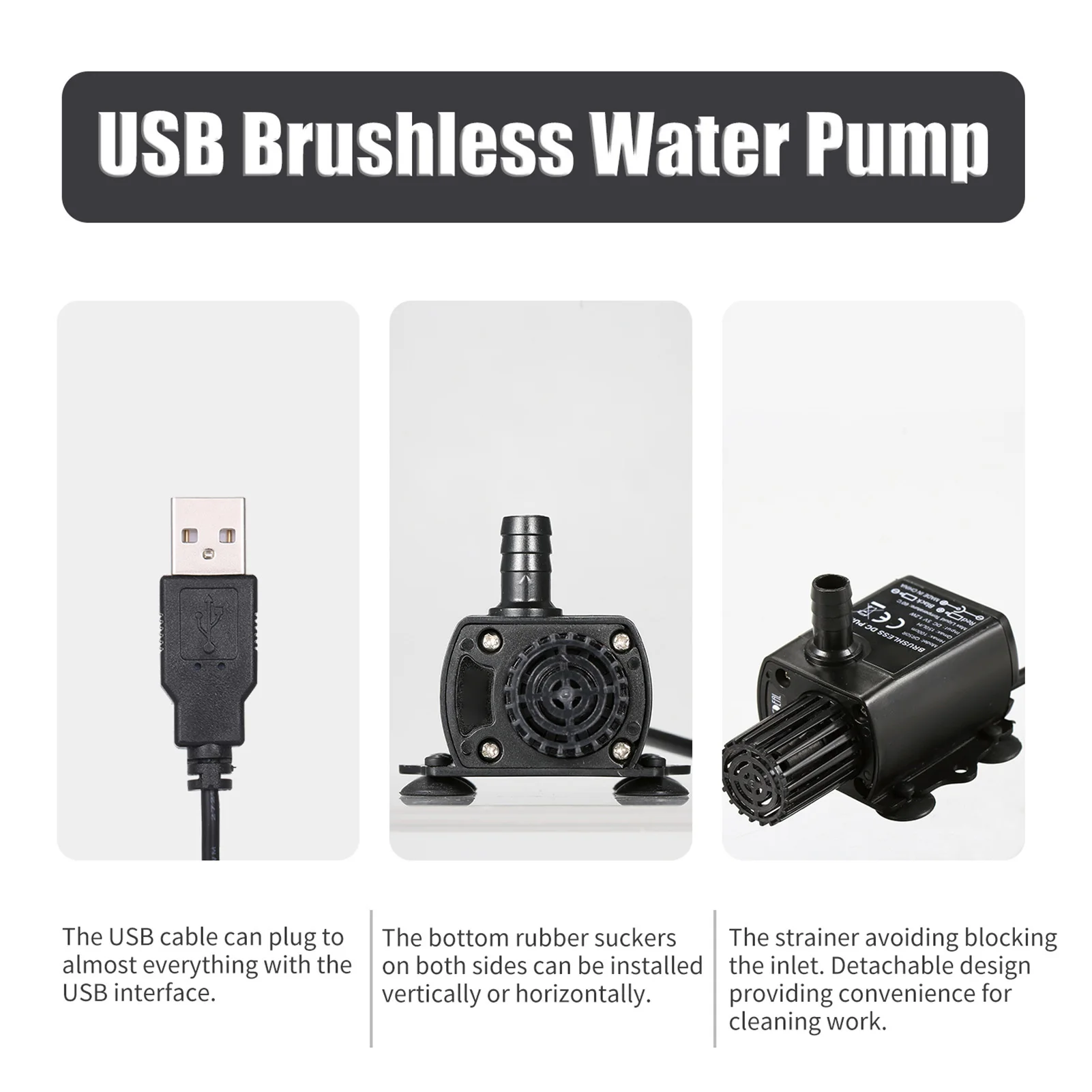 DECDEAL USB-Wasserpumpe mit Sieb, extrem leise Mini-DC5V-Mikro-Bürstenlose Wasserölpumpe, wasserdichte Tauchbrunnenpumpe – Detail 6