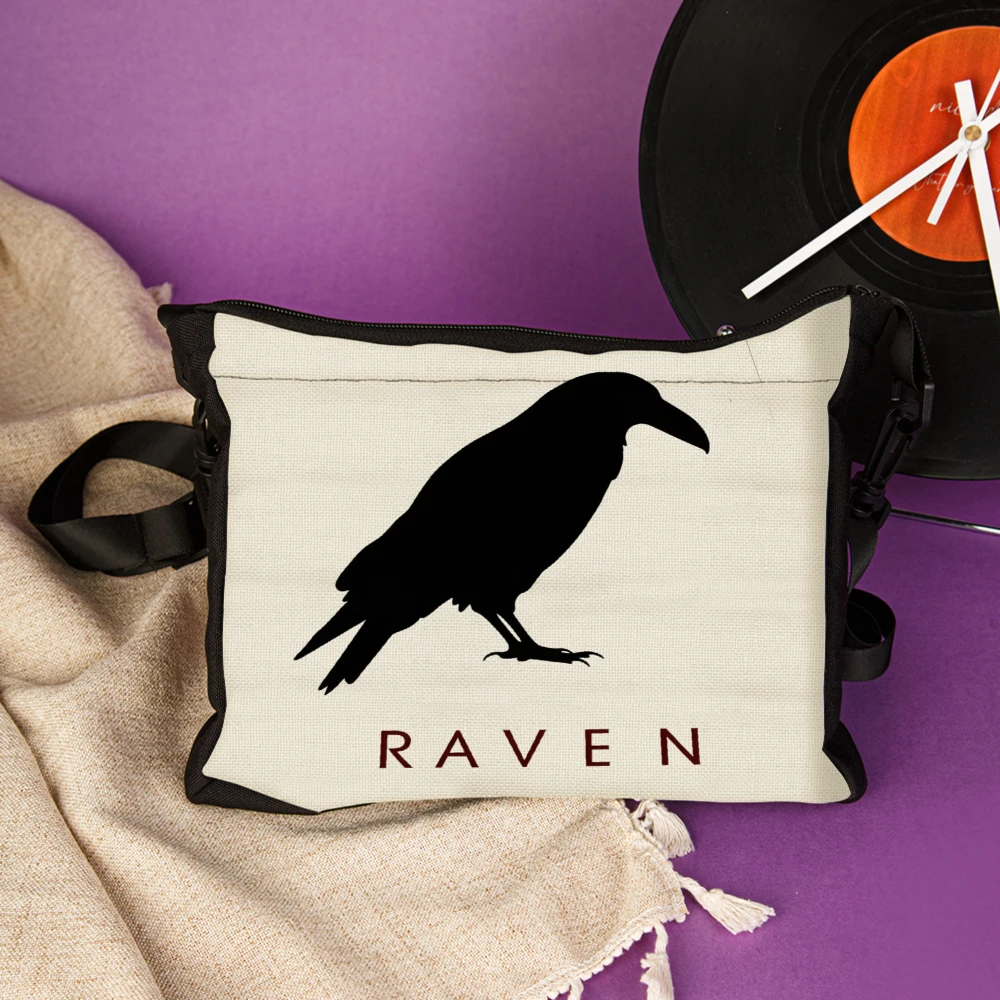 Canvas Crossbody Bag Cream Raven Silhouette And Text Shoulder Bags For Women Men Outdoor Travel Work School Daily Use Fashion Ac
