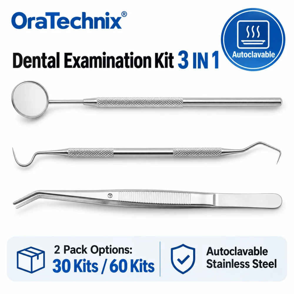 Dental Examination Kit Stainless Steel Dental Mirror Explorer Tweezers 30/60PCS Optional Autoclavable Oral Care Instruments