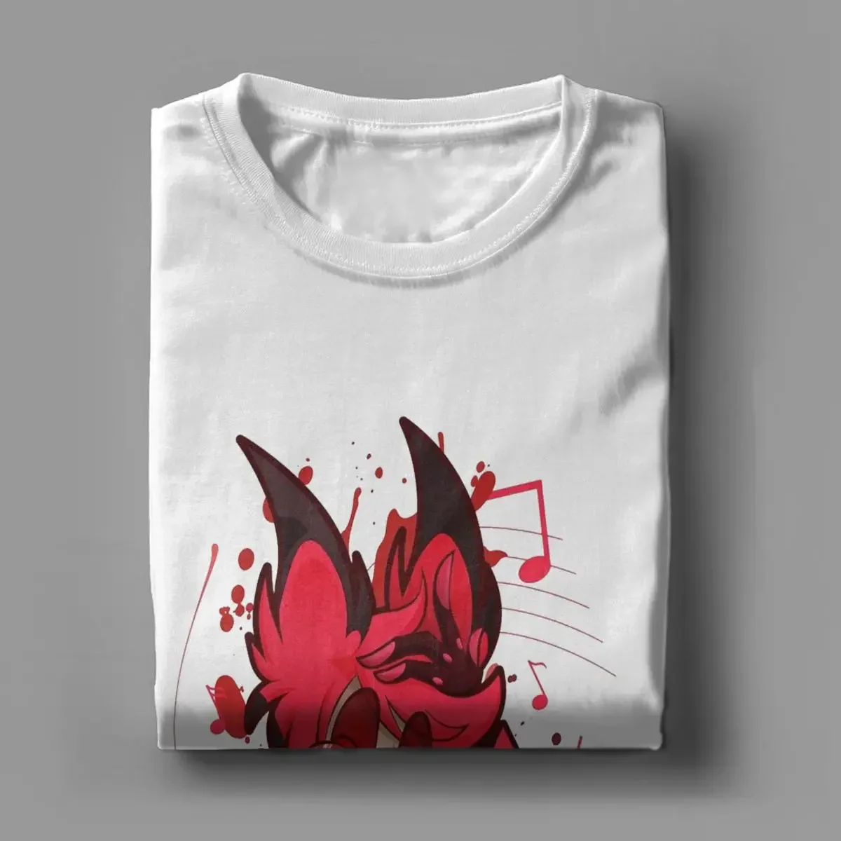 مجنون Alastor راديو شيطان تي شيرت للرجال Hazbins الفنادق مضحك القطن تي شيرت الجولة الرقبة قصيرة الأكمام تي شيرت الكبار بلايز