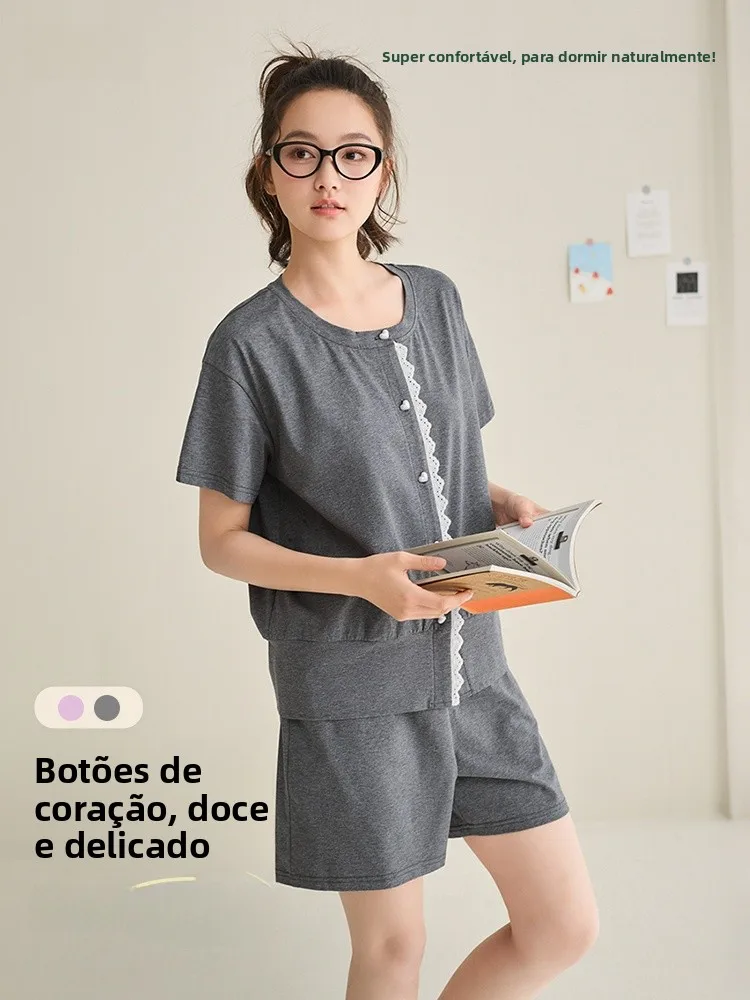 anziban-casual-cotton-pajamas-women's-round-neck-short-sleeve-shorts-sleepwear-set-summer-lightweight-comfortable-home-clothes