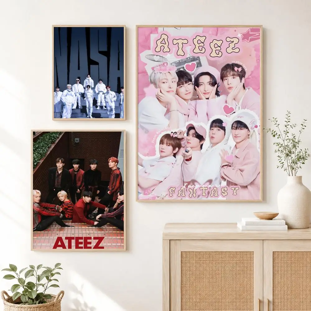 A-ATEEZ Poster Self Adhesive Wall Art Decor for Bedroom Living Room Office Home Decor Gift