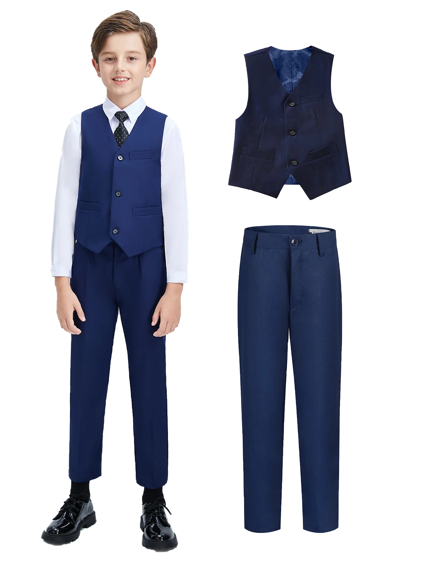 Boy's 2Pcs Formal Suit Set Vest Pants V-Neck Slim Fit Wedding Party Size 5-16Y