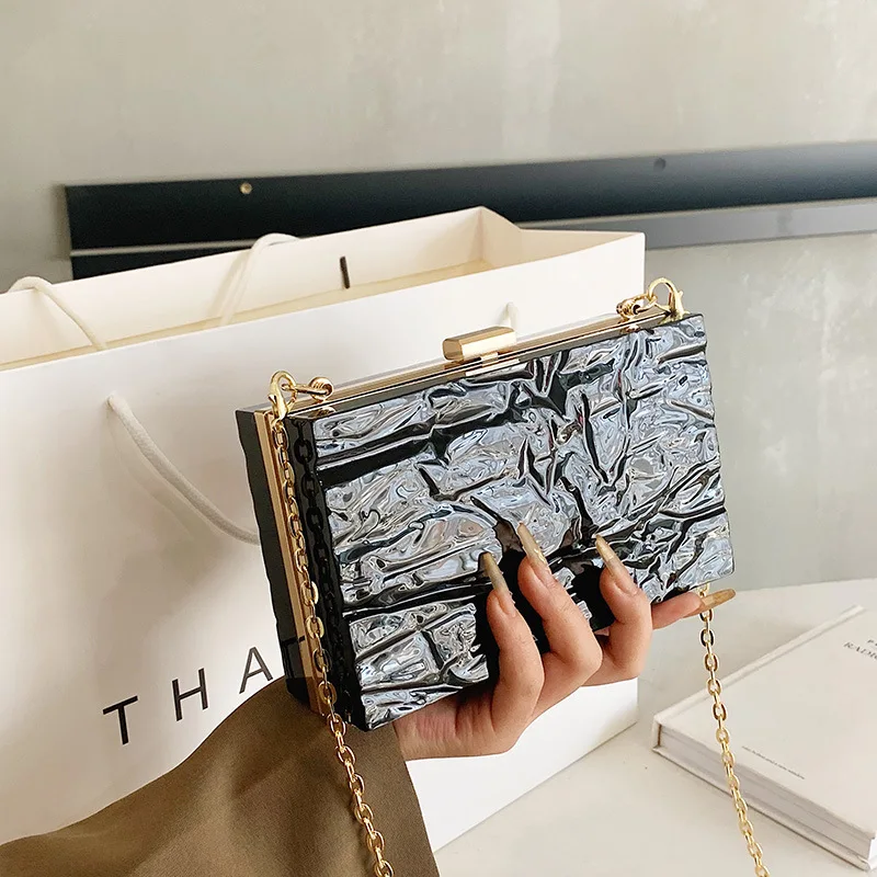 Unique Ice Crack Acrylic Box Bags Female 2022 Laser Women Pvc Chain Handbags And Purses Party Evening Shoulder Crossbody Bags