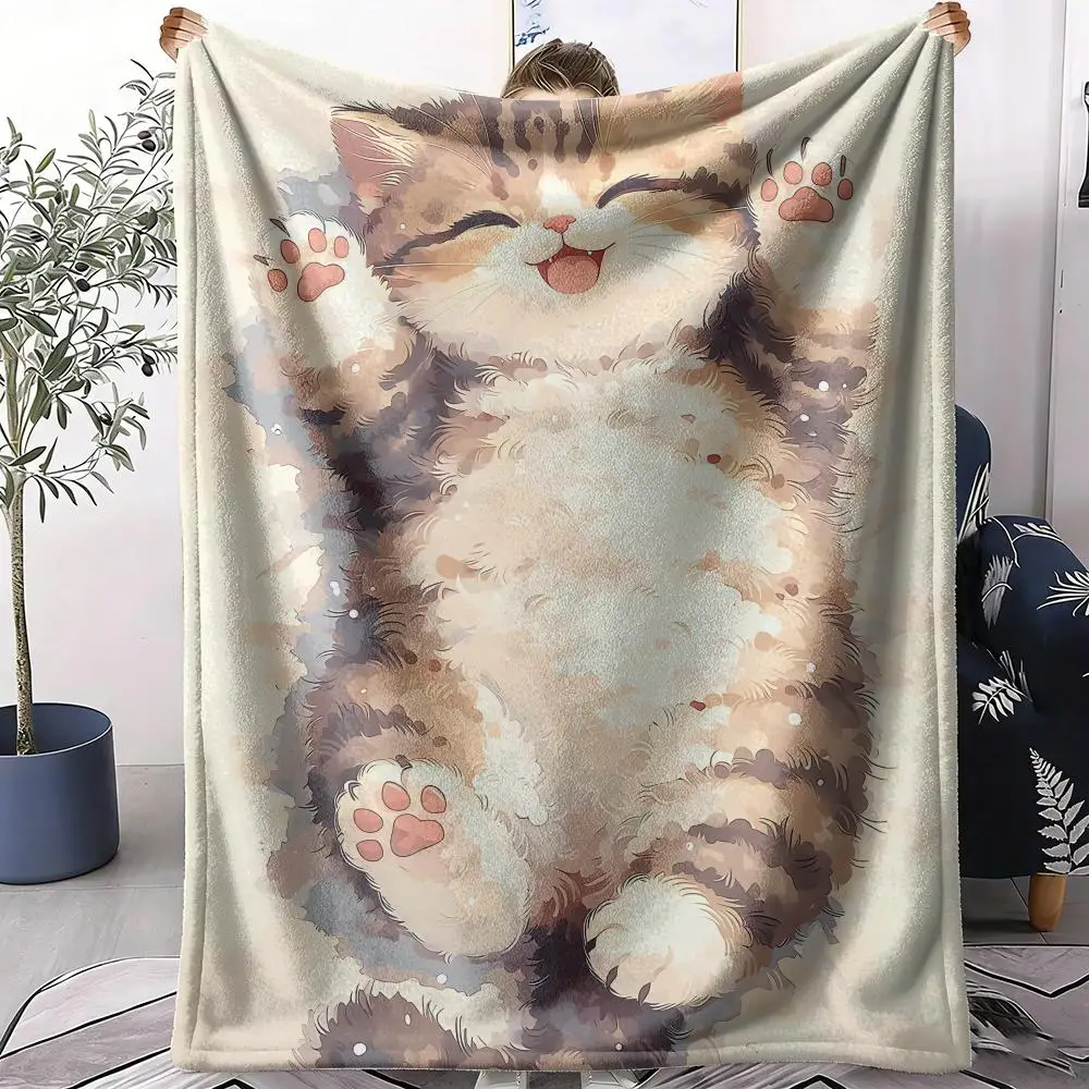 Cute Kitten Lying Throw Soft Flannel Throw Summer AC Blanket Lightweight Cool Nap Blanket for Sofa Bed Couch Travel