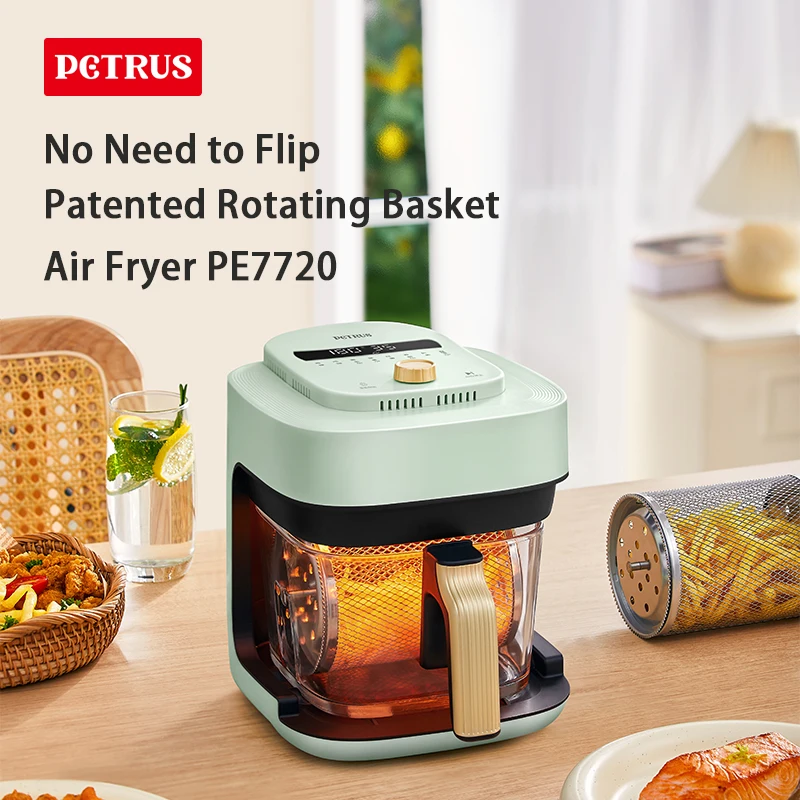 Petrus Air fryer Large Capacity  Transparent Visibility Rotating Basket  No-flip Cooking Multiple Functions  Smart Menu  PE7720