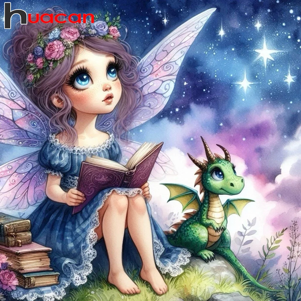 Huacan Blumenfee Cartoon Mädchen 5D DIY Diamant Malerei voller Platz runder Bohrer Drache Mosaik Kunst Home Decor Handwerk Geschenke