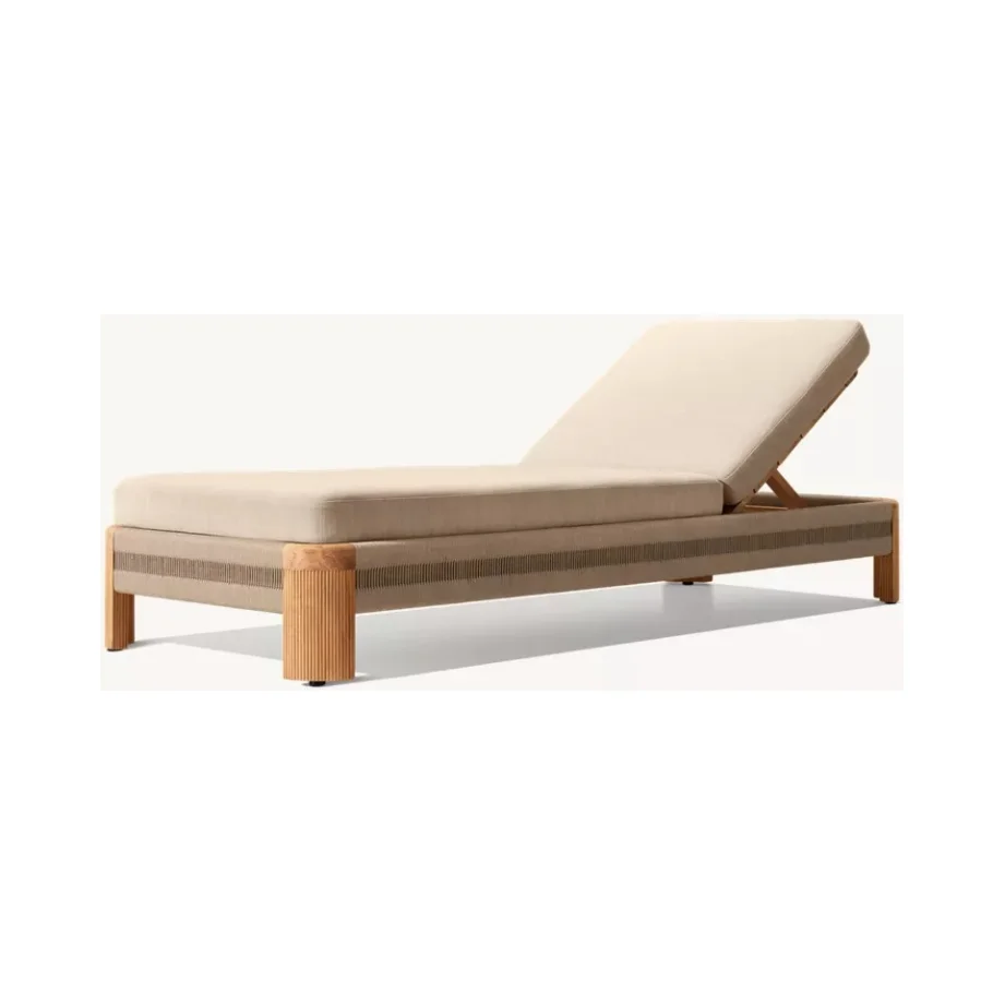 

High-end Teak Rope No Arm Poolside Leisure Outdoor Wide And Sturdy Reclining Daybed Teak Sun Lounger
