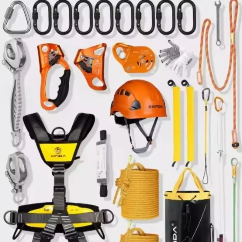 

Full Body Safety Harness Set Double Rope for Climbing Fall Protection Working at Height With Construction Helmet Bag