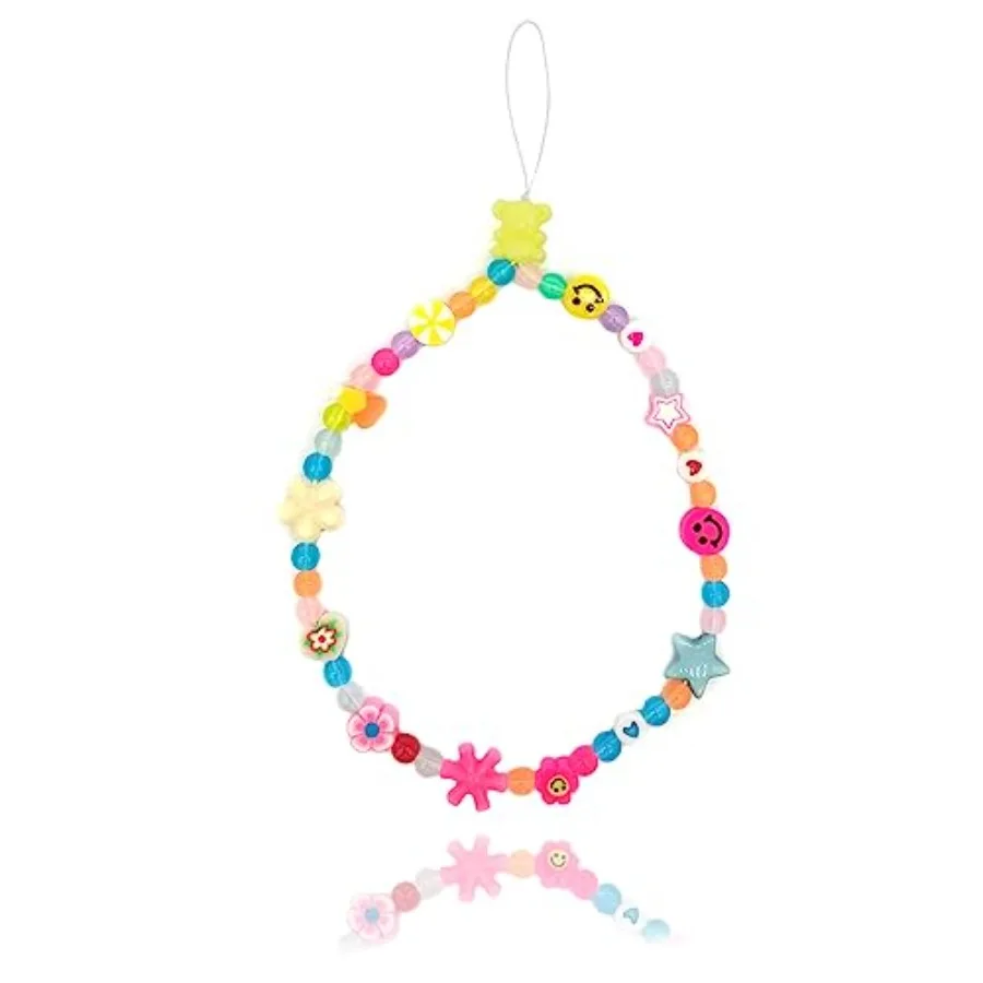 

Colourful Phone Accessories Charm String Beads Lanyard iPhone Wrist Strap Anti-Lost Phone Chain Smiley Face Evil Eye Flower Fru
