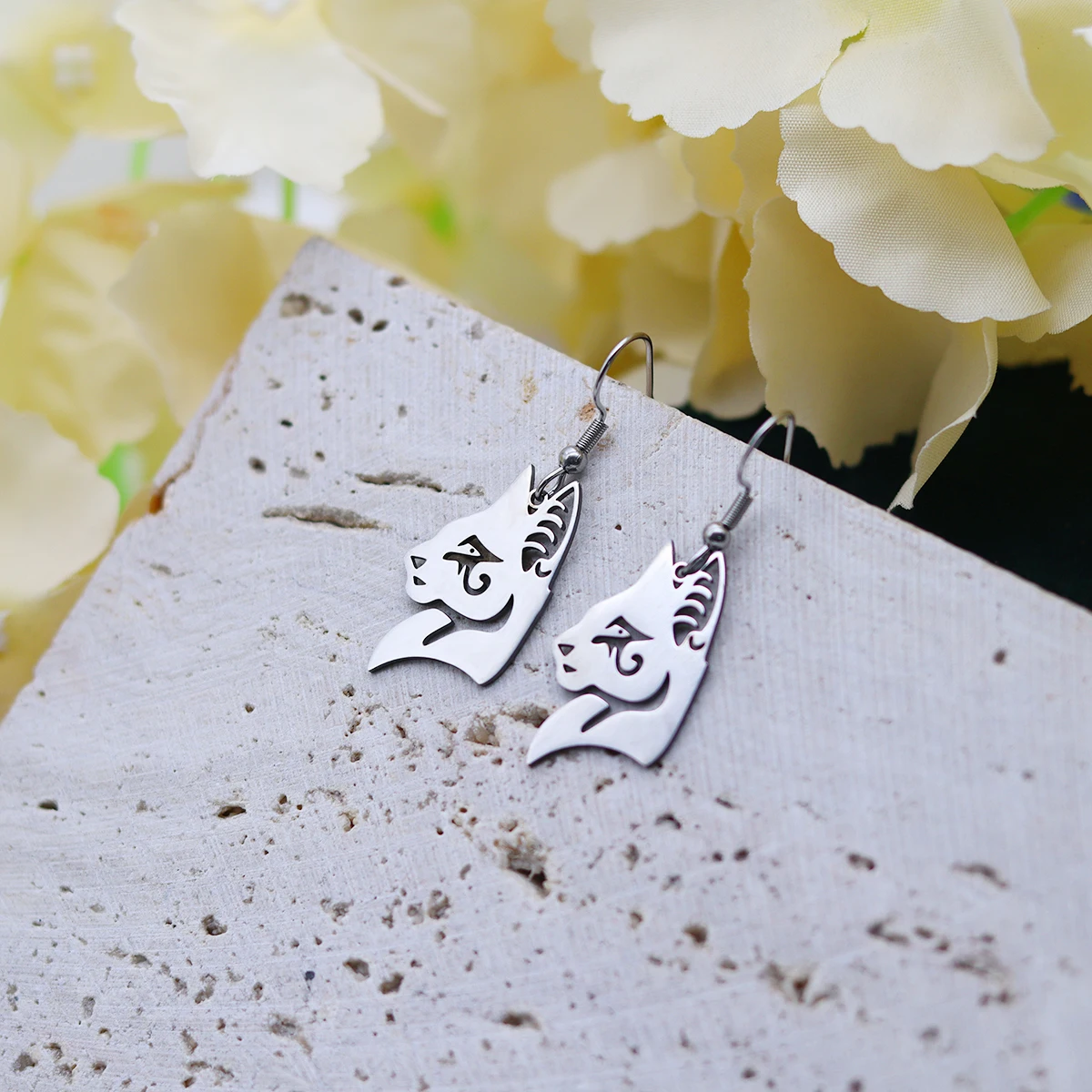 Kinitial Egyptian Cat Head Dangle Earrings Stainless Steel Tassels Earrings Cute Kitten Animal Jewelry Gifts For Women Girls