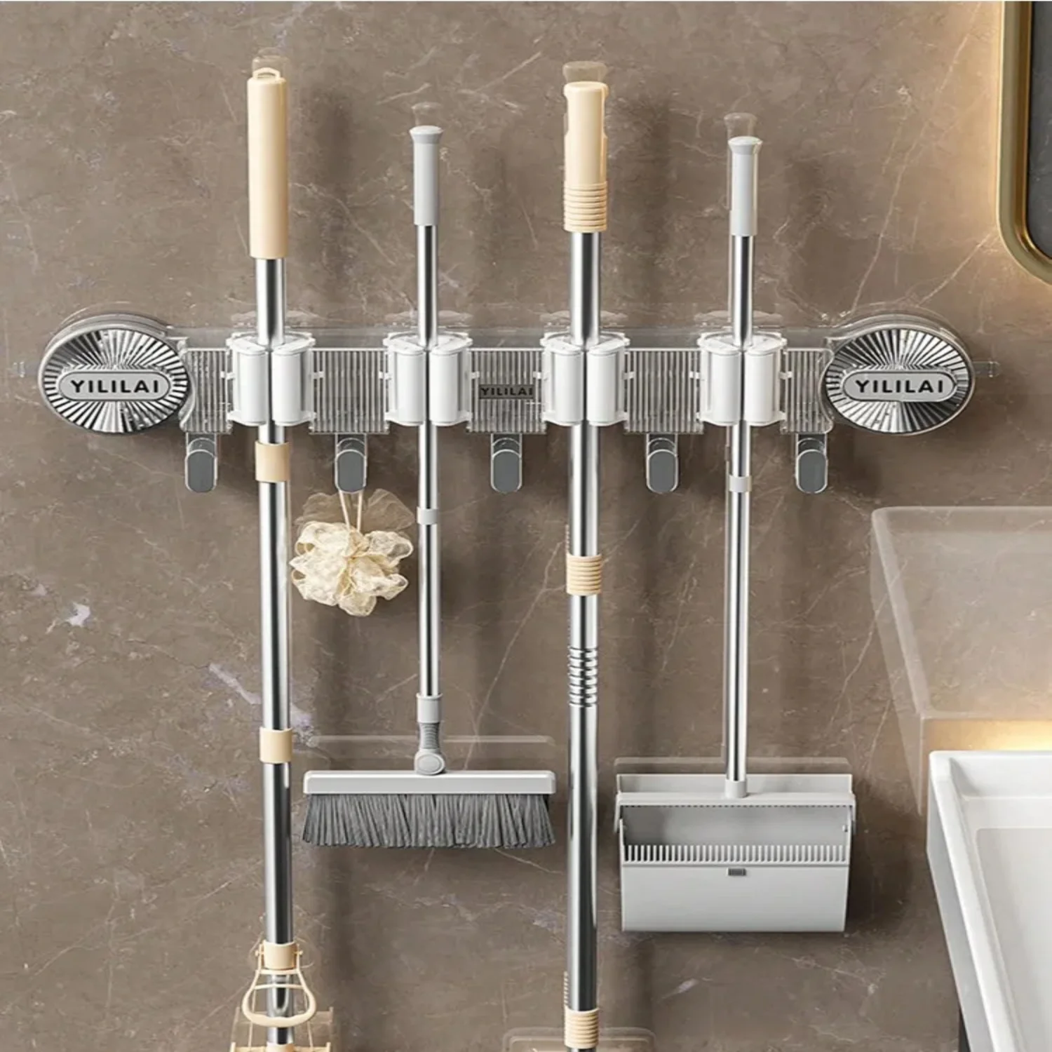 Suction Cup Mop Clamp Wall Hanging Bathroom Broom Hanger Hook Non Punching Toilet Snap Artifact Mop Clip Rack  Shelf