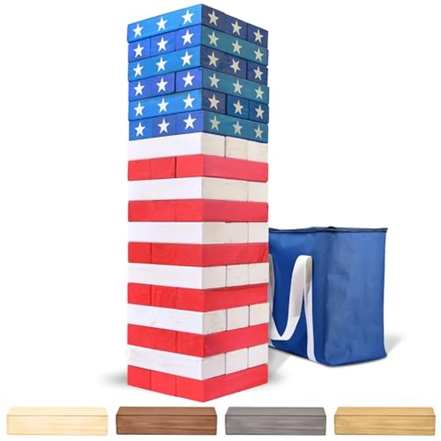 

Giant Wooden Stacking Game for outdoor parties and indoor play - Brown wood stain, Gray, Natural, Stars Stripes, or Tropical Ha