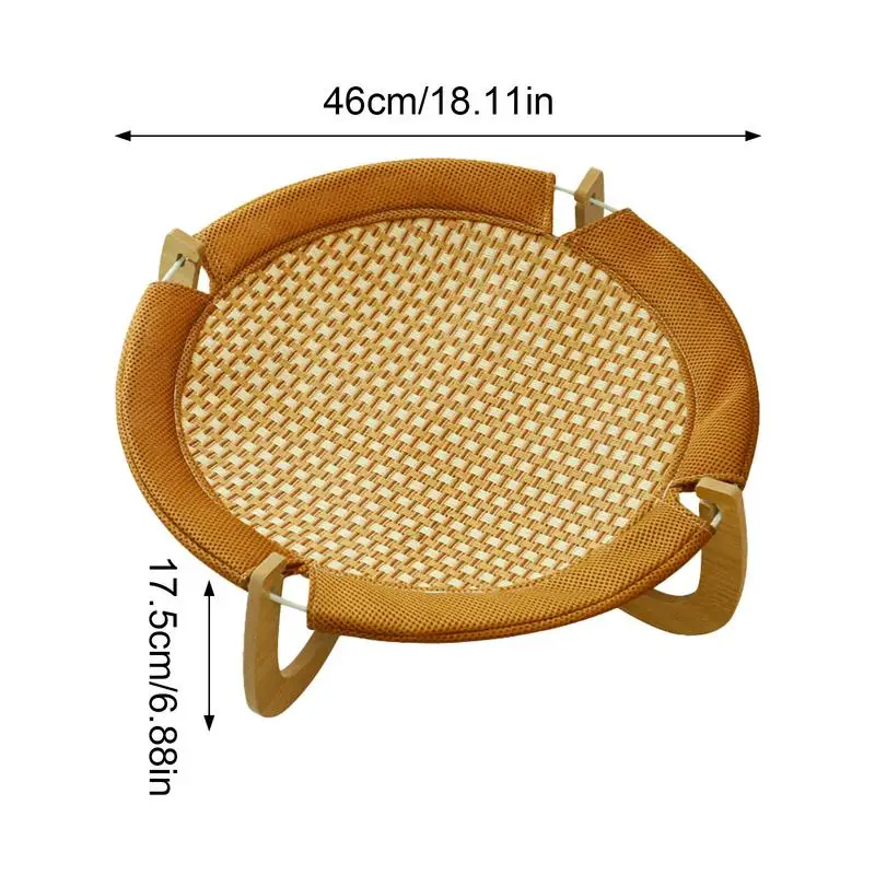 

Removable Cats Bed Elevated Pet Sleeping Rattan Mat Kitten Standing Bed Raised Kennel With Wooden Base Summer Pet Supplies