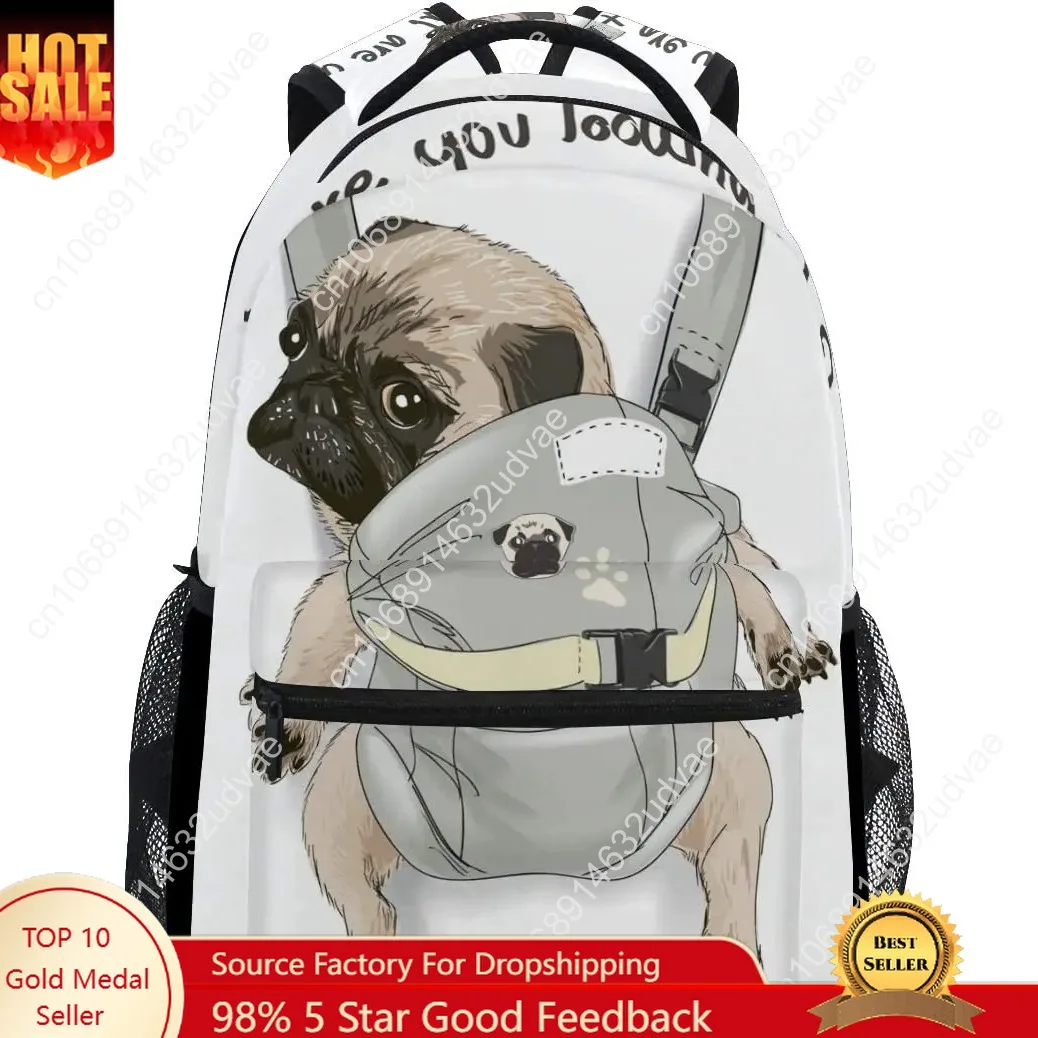 

Pug Dog Print Puppy Funny Quote Large Backpack for Kids Boys Girls Student Personalized Laptop iPad Tablet Travel School Bag