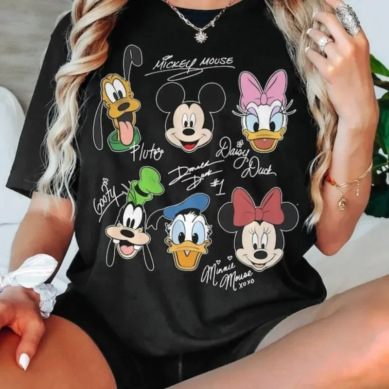 2026 Summer New  T-shirt Casual Loose Short Sleeved Printed with Mickey Duck Donald Duck Men Women Families Children view 3
