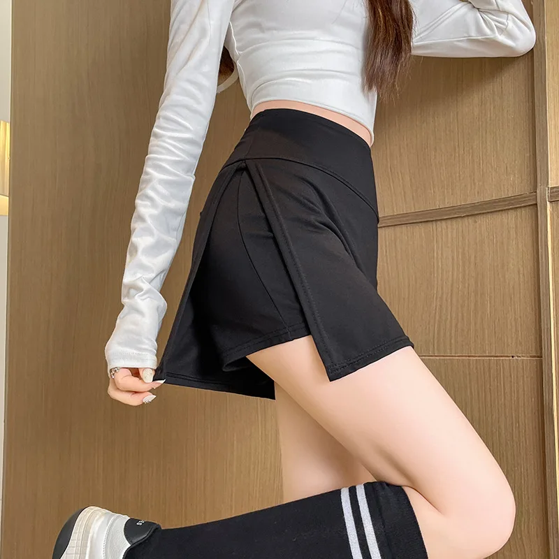 

Spring and Summer New Short Skirt Women's High Waist American Style Retro Sports A- Line Anti-running Split Skirt Shorts 2-in -1