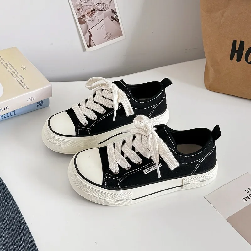 Women's Casual Canvas Shoes Flat Solid Colour Student Sneakers_voghion.com