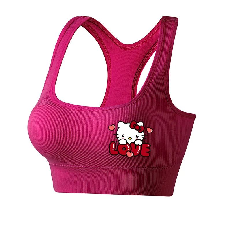 Sanrio Hello Kitty Cute Cartoon Seamless Sport Bra Top Breathable Fitness Running Top for Women Sports Vest Casual Tops Gift