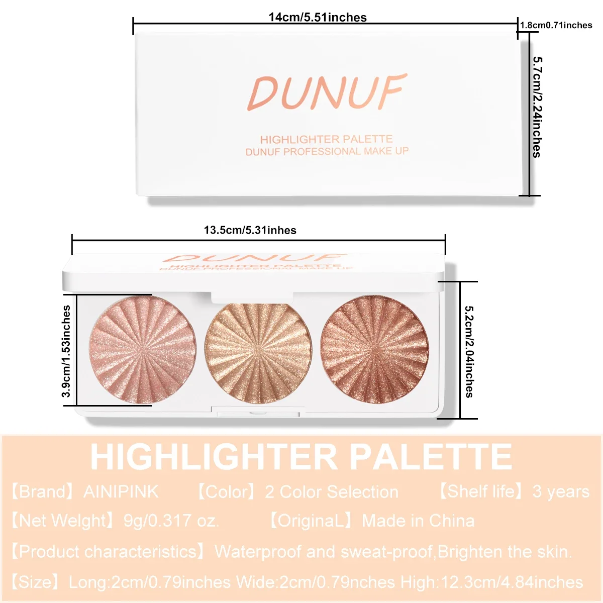 Paleta de iluminadores assados à prova d'água, 7 cores, altamente pigmentada, blush, contorno, sombra 4 em 1, maquiagem facial, beleza de longa duração