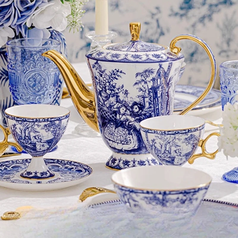 

Jingdezhen Porcelain Coffee Cup & Saucer Royal Blue Floral Pattern Housewarming Gift for Afternoon Tea & Dessert Elegant Tea Cup