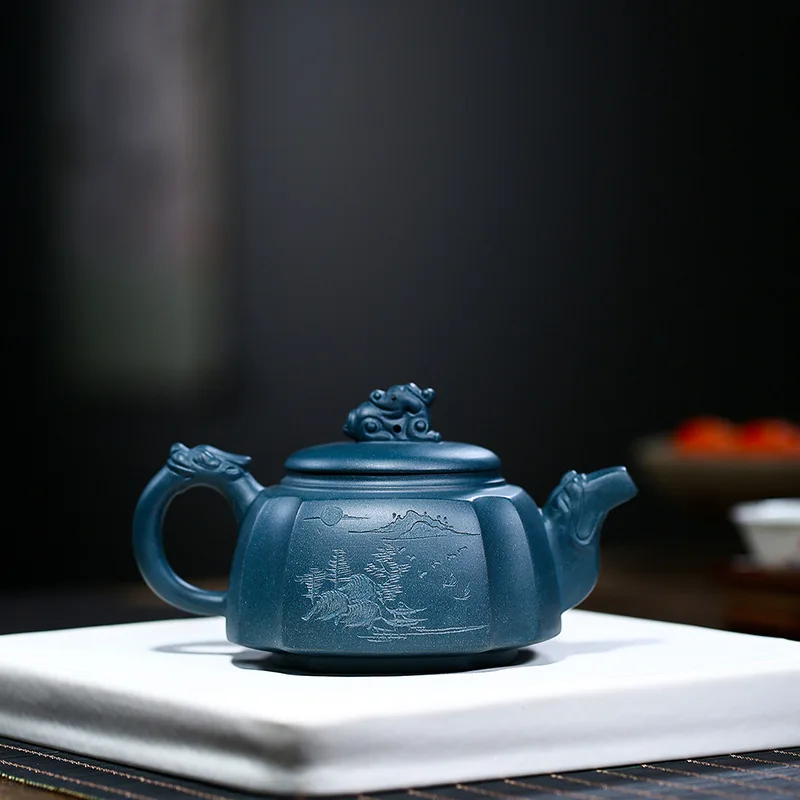 2026 Yixing Purple Clay Pot Raw Mine Azure Clay Sifang Longzun Kung Fu , Chinese tea set Drinkware for Drink Tea Green Dark Tea