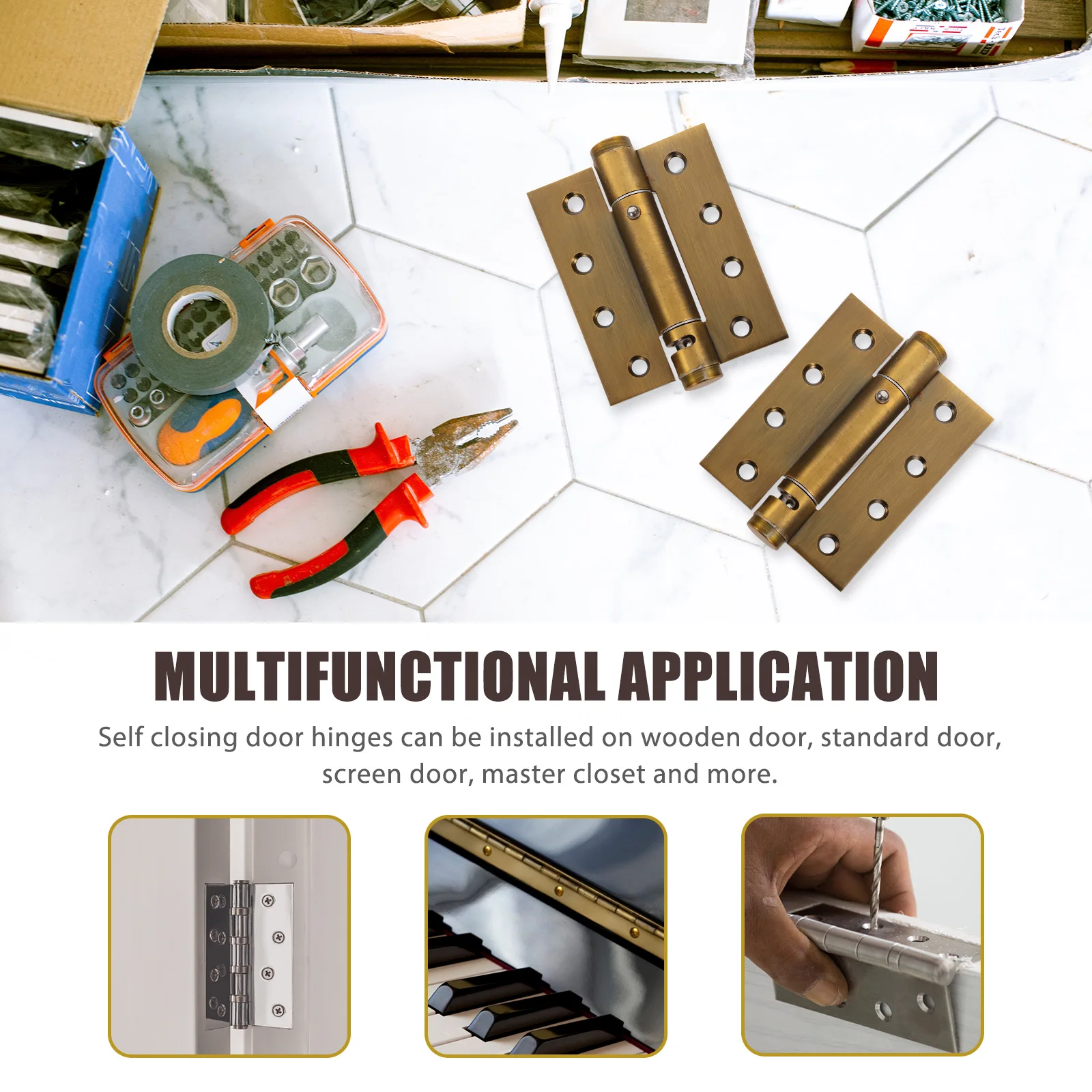 

2Pcs Spring Hinge Door Closers Heavy Duty Self Closing Hinges for Exterior Interior Doors Automatic Closing for Bathroom Closet