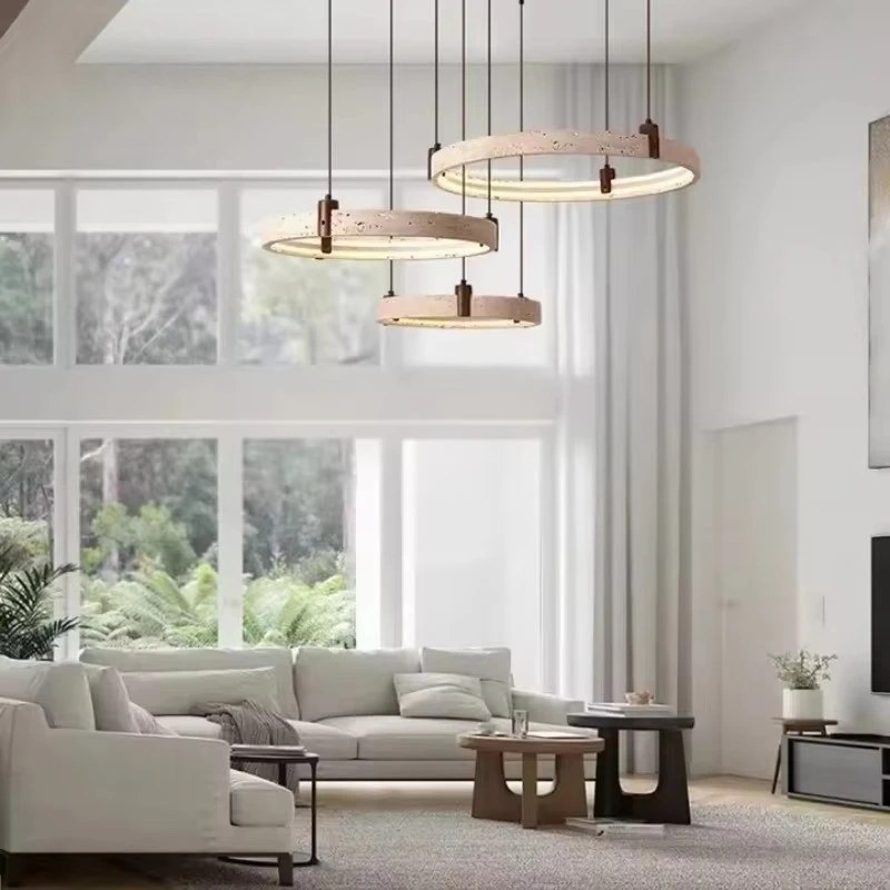 

Artistic High-end Natural Yellow Cave Stone Circular Pendant Light Led Modern Minimalist Living Room Home Decoration Lighting